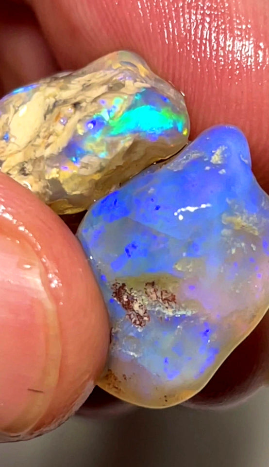 Lightning Ridge 34cts Big Bright knobby Opal rough pair lots of fires showing 22x17x10 & 19x15x9 mm 1128