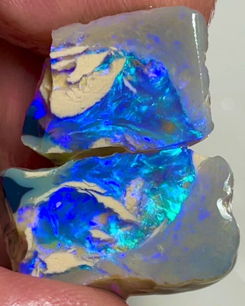 Lightning Ridge Dark Crystal knobby opal rough rub split 37.00cts Amazing Exotic Bright Greens & Blues to cut 22x13x11 & 17x12x10mm  NSW095