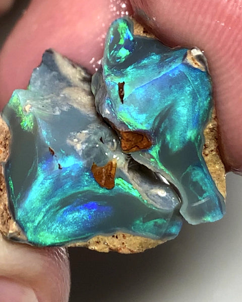 OPAL MONTH SPECIAL Lightning Ridge Rough Opal Dark Base Seam Split 15.75cts Cutters Candy Exotic High Grade Bright Multifires in stunning bars 17x15x8mm to 15x10x7mm WSZ76