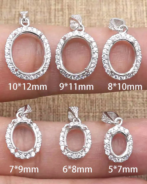 Miners Bench® Opal Friendly Prong / Claw Setting Sterling Silver 925 Pendant Setting for 1x Oval 9x7mm main stone part set with Cubic Zirconia SETP529-9-7