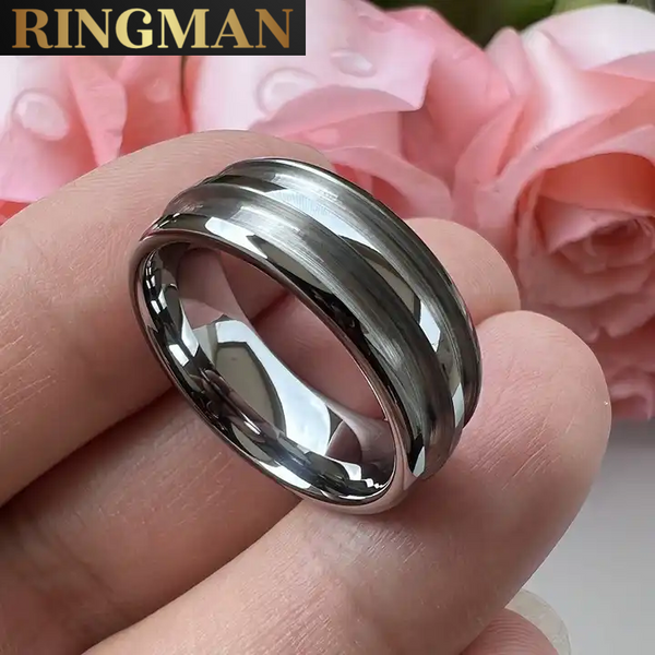 Hi Quality RingMan™ Tungsten Ring Blank  for inlay  opal or other 8mm wide ring with 2.5mm Double channel UK sizes High polish