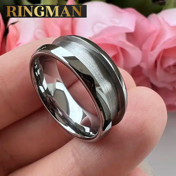 Hi Quality RingMan™ Tungsten Ring Blank for inlay  opal or other 8mm wide ring with 6mm single channel UK sizes High polish