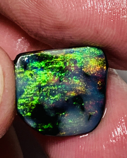 Lightning Ridge Black Opal Rough Rub 3.7cts Mulga® Field of Grawin Super Bright Yellow Orange & Red on Black 14x13x3mm WSJ49