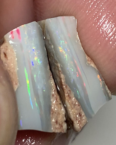 Australian Rough Opal Semi Black Seam Split Cutter 13cts High Grade Bright Lovely MULTIFIRES in multiple bars 14x11x6mm & 15x8x6mm WSQ13