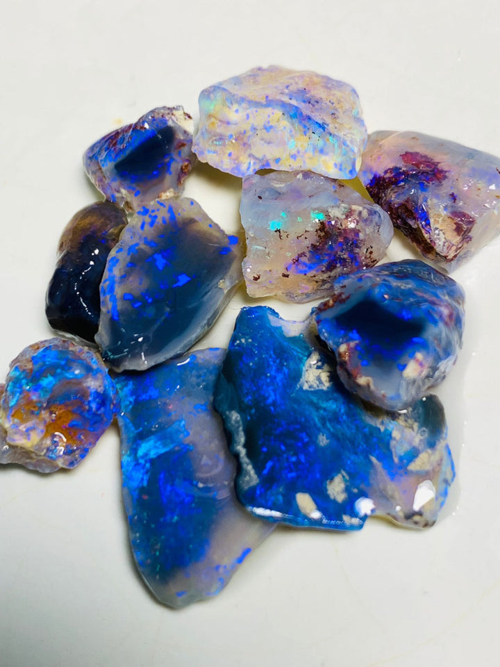 Lightning Ridge Rough n Rub Parcel Black, Dark & Crystal Opal From the Miners Bench®  43cts Bright blue fires 19x14x3mm to 9x7x6mm WSQ91