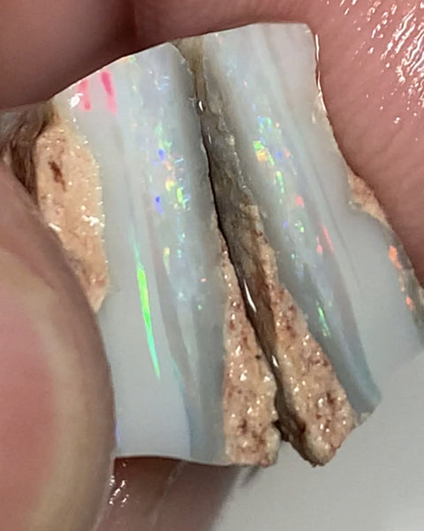 Australian Rough Opal Semi Black Seam Split Cutter 13cts High Grade Bright Lovely MULTIFIRES in multiple bars 14x11x6mm & 15x8x6mm WSQ13